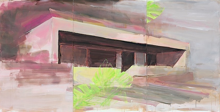 André Deloar: Displacement v1, 2017, Acryl und Öl auf Leinwand, 190 x 405 cm

